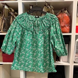 Topshop Green Floral Blouse